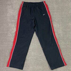 Vintage Nike Woven Track Pants Men's Medium Black Red Stripe Ankle Zip Y2K 2000s
